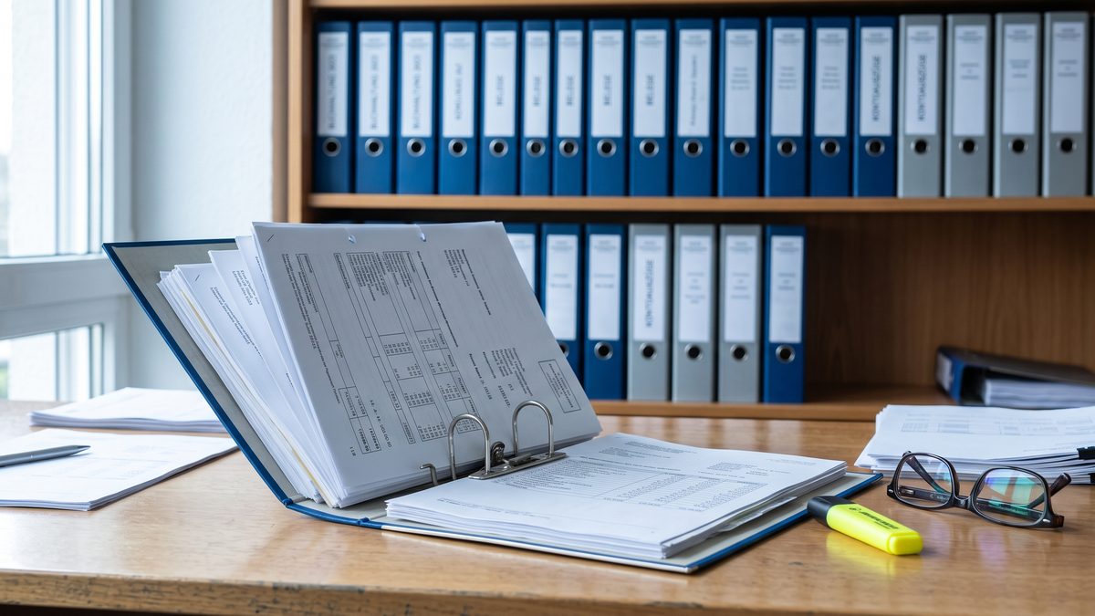 Sortierte Belegordner und Kontoauszüge einer WEG-Buchhaltung